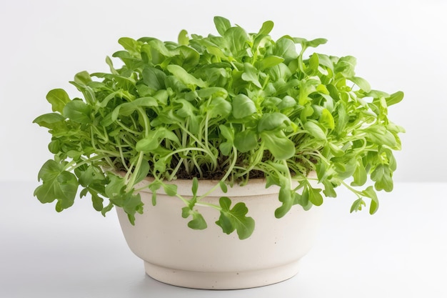 Arugula Salad Growing In White Pot On White Background Generative AI