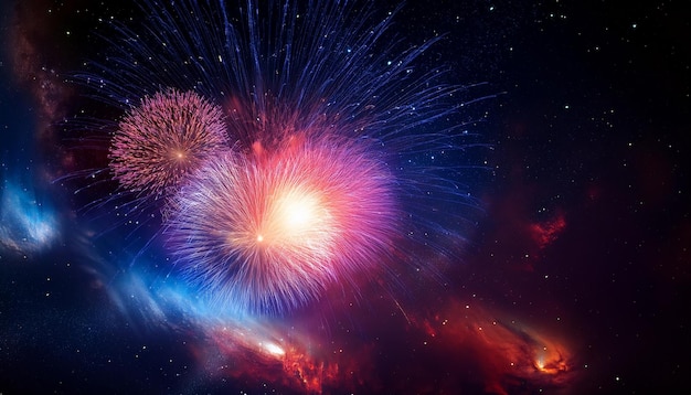 Photo as the galaxies collide celestial fireworks flare up in a majestic show of cosmic energy b