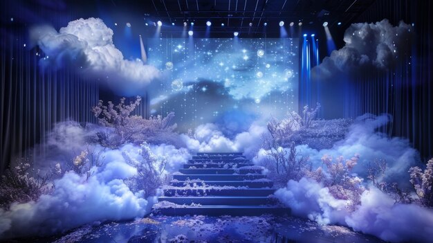 As if emerging from a dream the ethereal dreamscape podium features a backdrop of wispy clouds and