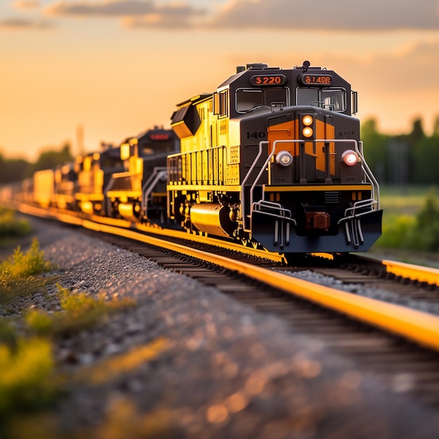 As the sun dips below the horizon the cargo train glides gracefully forward a silent witness to the beauty of the evening