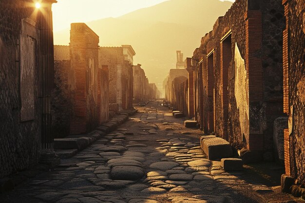 As the sun sets over the ancient city of Pompeii t generative ai