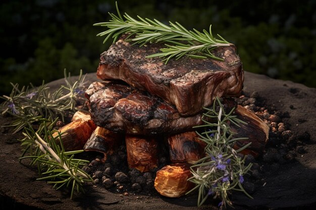 Photo asado with a layer of herbs yummy delicious asado food photography