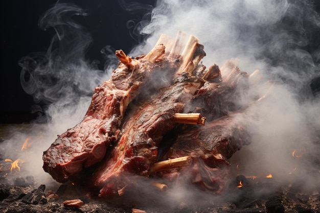 Photo asado with a swirl of smoke yummy delicious asado food photography