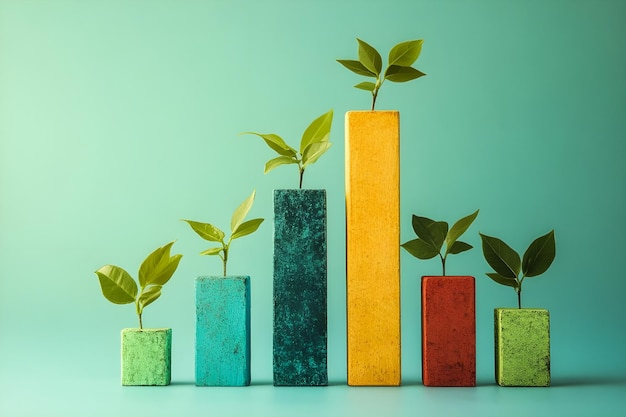 Photo ascending bar graph co2 emission growth promotes environmental awareness and action