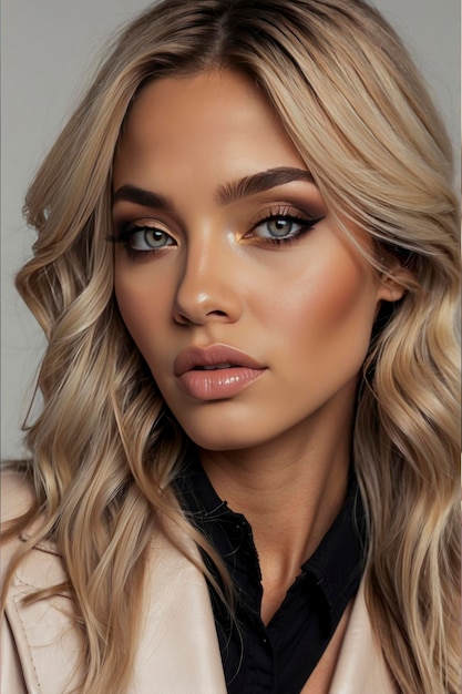 Photo ash blonde hair black highlights sunlight deeply tanned black bold large eyelines