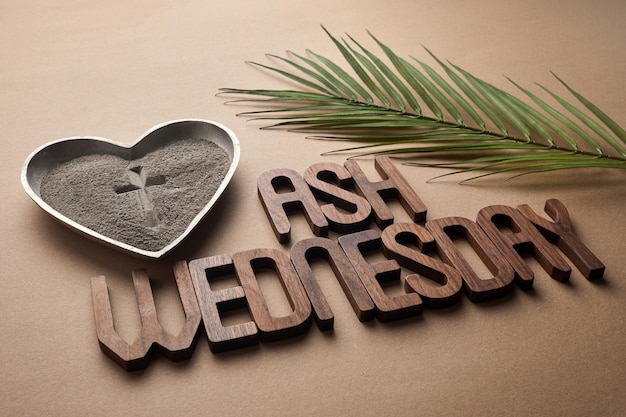 Ash wednesday crucifix made of ash dust as christian religion lent beginning