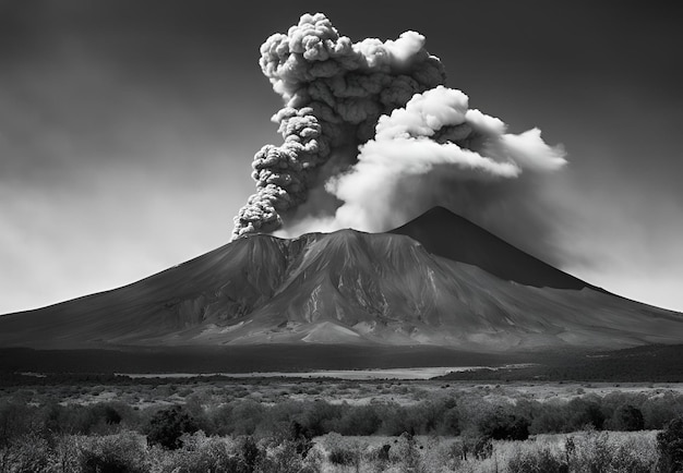 Ashen Majesty A Black and White Portrait of a Volcanic Eruption