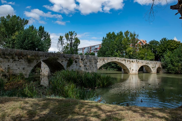 Ashlar stone medieval bridge in Palencia Spain