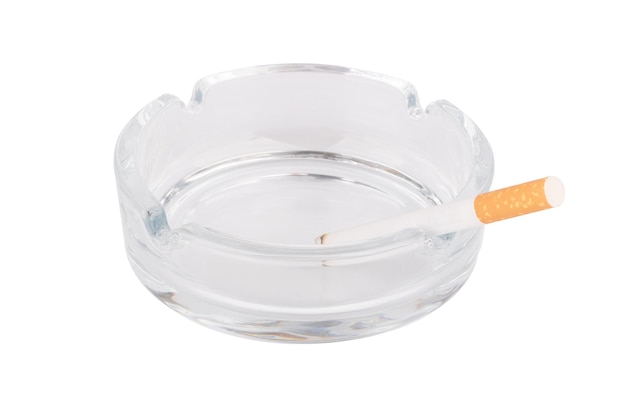 Ashtray cigarette tobacco smoke isolated on white background