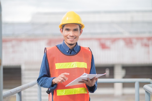 Asia Engineer standing pose Confident Asian man engineer are working in factory production industrial