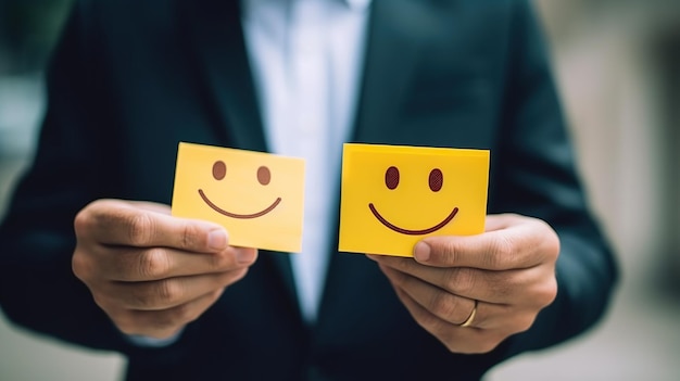 Asia a man in a suit holding up a card with a smiley face on businessman holding up a smiley face Ge