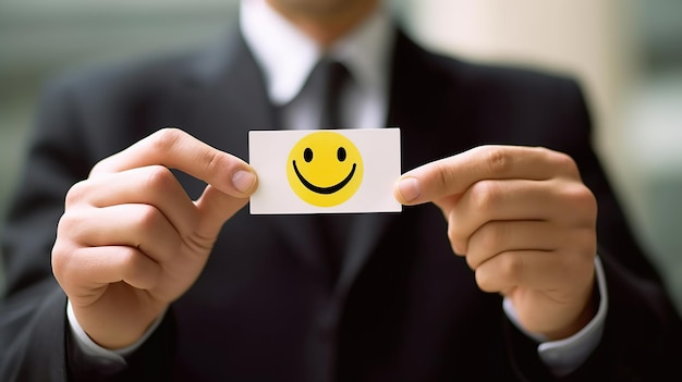 Asia a man in a suit holding up a card with a smiley face on businessman holding up a smiley face Ge