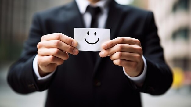 Asia a man in a suit holding up a card with a smiley face on businessman holding up a smiley face Ge