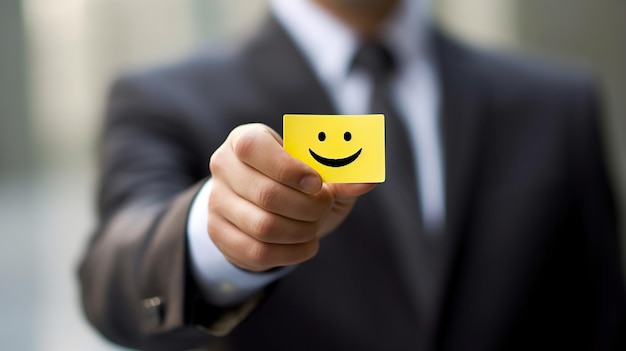 Asia a man in a suit holding up a card with a smiley face on businessman holding up a smiley face Ge