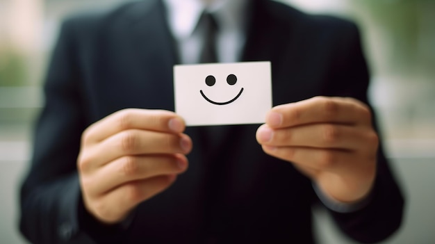 Asia a man in a suit holding up a card with a smiley face on businessman holding up a smiley face Ge