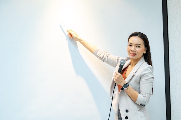 Asia woman Teacher Standing In Front Of Class Of university