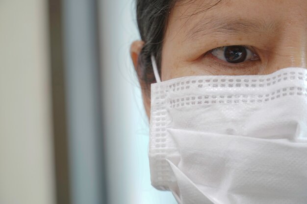 Asian adult women closely wear protective masks to protect against germs.