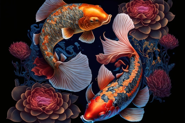 Asian background Oriental Japanese style abstract pattern background design with koi fish decorate