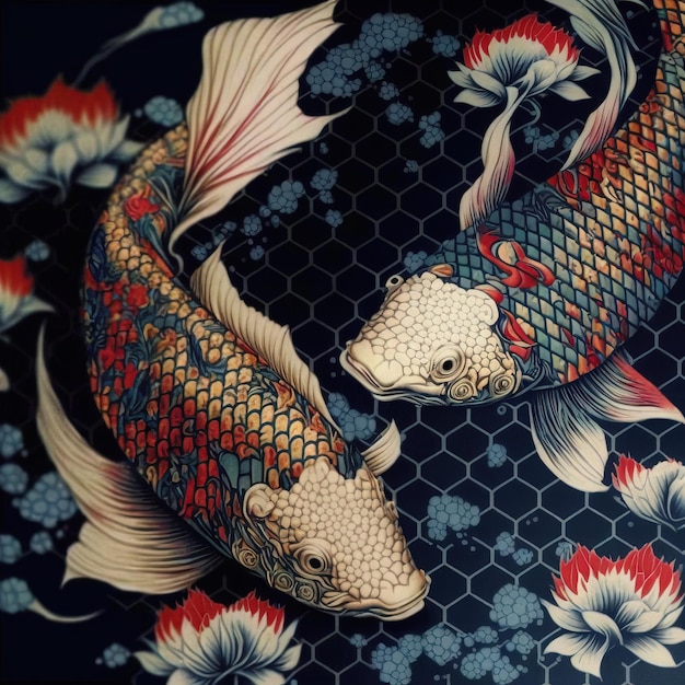 Asian background Oriental Japanese style abstract pattern background design with koi fish decorate