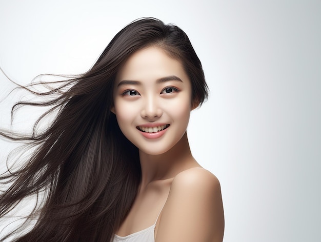 Asian beautiful girl closeup in white background