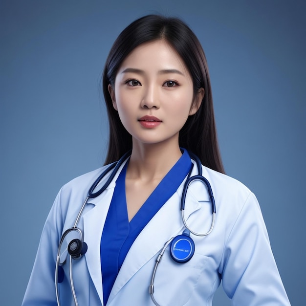 Asian Beautiful Women Doctor Wear Blue Color Doctor Uniform