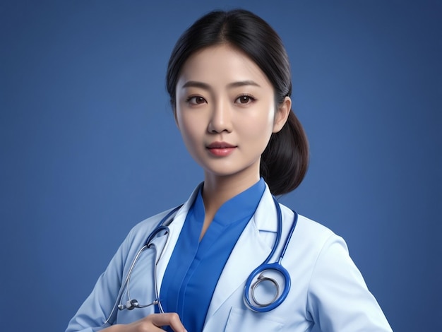 Asian Beautiful Women Doctor Wear Blue Color Doctor Uniform