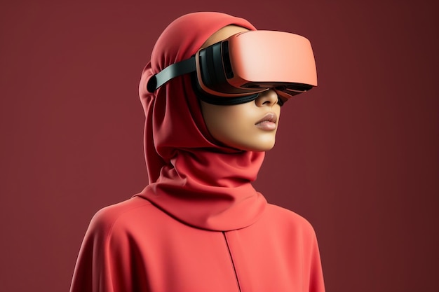 Asian Beautiful young female Wearing Virtual reality headset with clear background