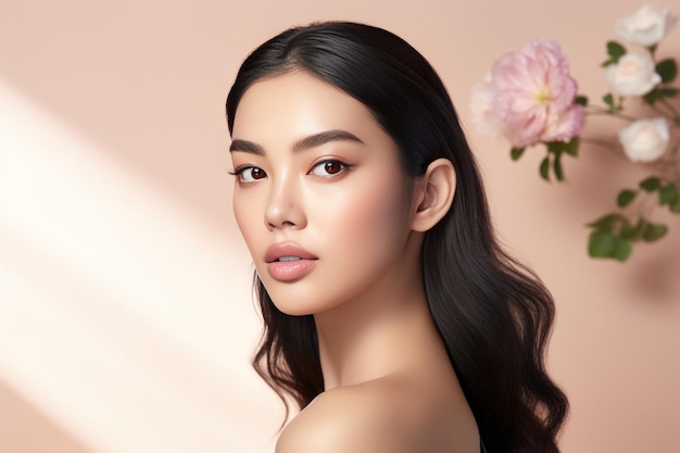 Asian beauty portrait Health and makeup concept AI generated