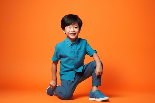 Asian boy poses and smiling on studio background happy kid portrait