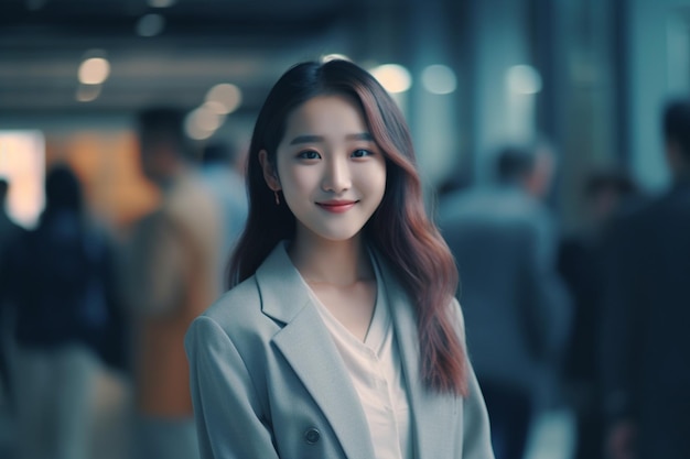 Asian business woman wearing gray suit