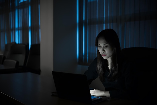 Asian business woman working in the office at nightworker work overtimeThailand people