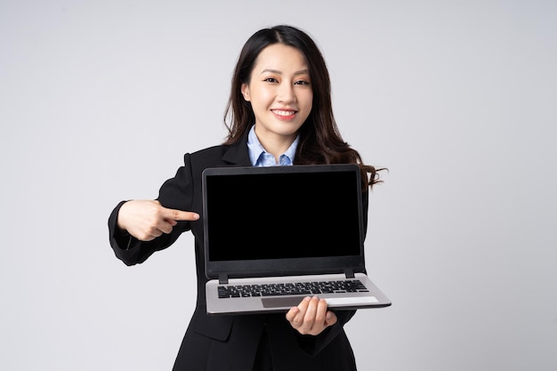 Asian businesswoman portrait, isolated on white background