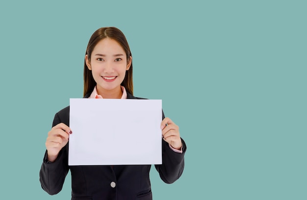 Asian businesswomen showing paper