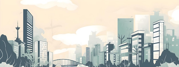 Asian city skyline with skyscrapers illustration