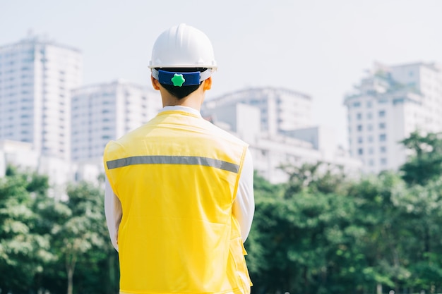 Asian construction engineers are doing experimental tests at the site