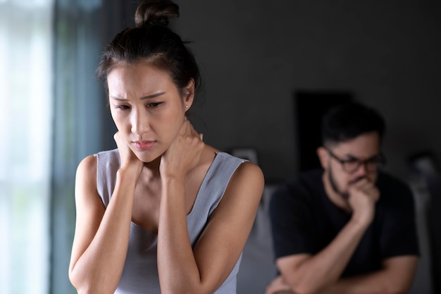 Asian couple arguing at home Problems in relationship Family crisis conflict concept Conflicts in marriage upset couple after fight dispute