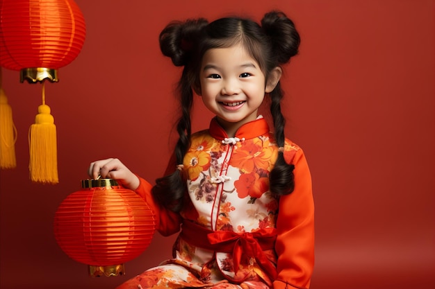 asian cute little girl holding chinese new year lantern