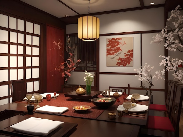 Asian Dining Room With A Blend Generative AI