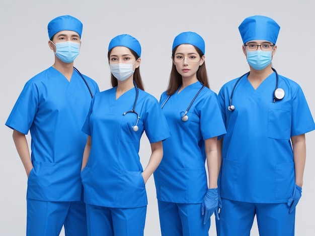 Asian Doctors Team Wear Blue Color Doctor Uniform