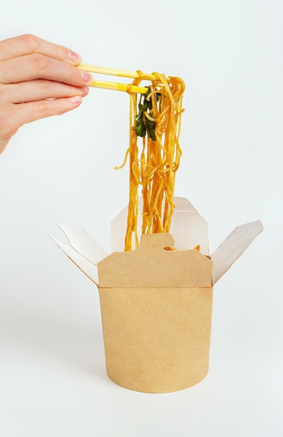 Asian egg noodles box Takeaway food Japanese takeout eating delivery