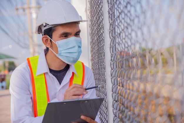 Asian Electrician Engineer standing on factory power plant Portrait Electrician Engineer concept