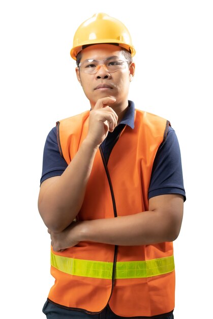 Asian engineer or technician wear safety helmet and reflective vest