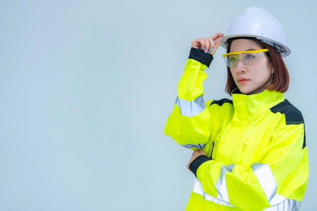 Asian engineer woman on white background