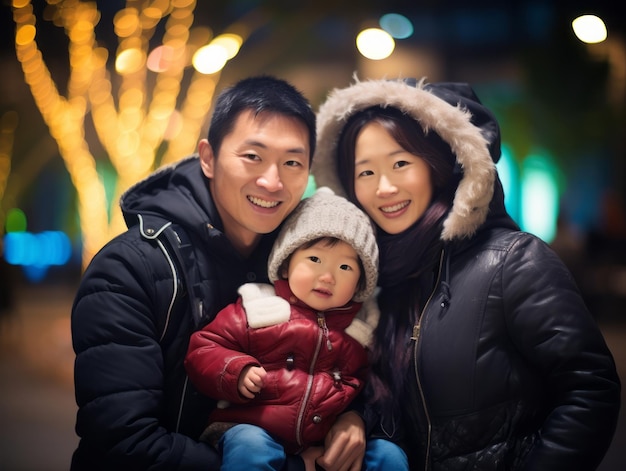 Asian family enjoys celebrating Christmas Eve together