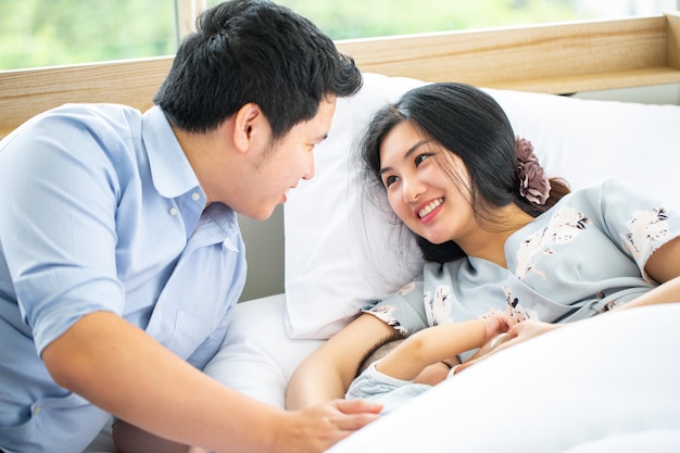 Asian family happy together in home