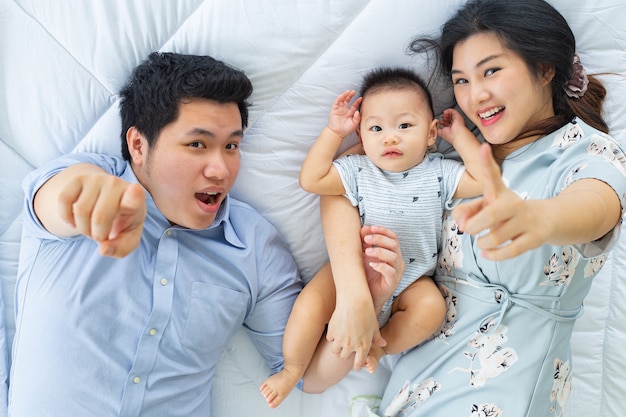 Asian family home happiness together their son.