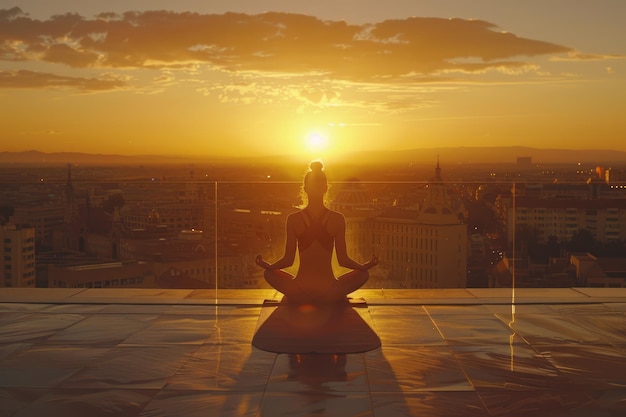 Asian female athletes meditate to music at sunrise