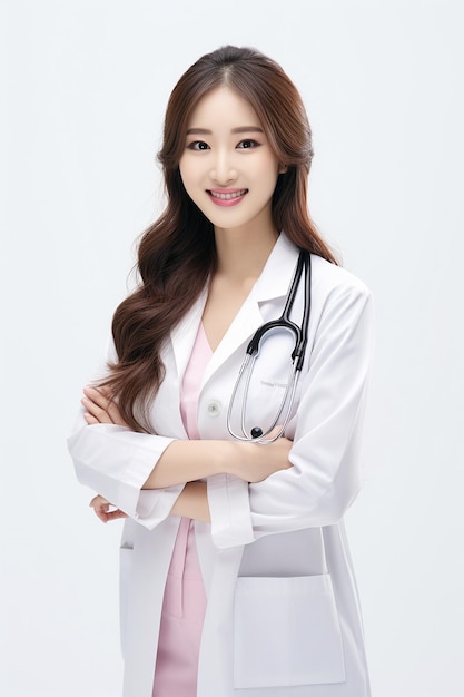 Asian female Doctor in white background