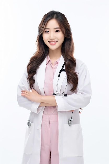 Asian female Doctor in white background