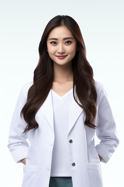 Asian female Doctor in white background